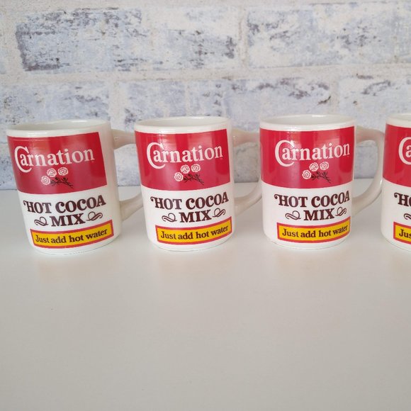 Vintage Carnation Hot Cocoa Mix Ceramic Mugs Set of 4- Hot Chocolate Cups Nestle - Picture 11 of 12